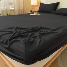 1 buah Sprei Fitted Warna Polos, Pelindung Kasur, Penutup Kasur untuk Tempat Tidur, Lembut dan Bernapas, Untuk Semua Ukuran Tempat Tidur - Twin, Full, King, Queen Size. Sprei dengan Kantong Dalam Hingga 11,8 Inci. Tekstil Rumah Tangga Bebas Kerut, Lebih Baik untuk Tidur, Dapat Dicuci dengan Mesin. Ukuran King, Queen, Full, Twin. - Hitam Obsidian - View 5