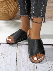 Sepatu Flat Slip-On Wanita Ujung Bulat, Desain Minimalis Modis, Mudah Dipakai/Dilepas, Nyaman untuk Perjalanan Sehari-hari, Pesta, dan Kerja - Hitam - View 2