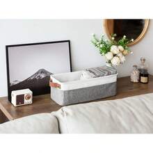 Narrow Storage Bins, Small Basket For Bathroom, Closet And Shelves, Fabric Organizer With Handles, Toilet Paper Storage, Gray And White, 2Pack - 15Lx6Wx5H|GrayandWhite - View 2