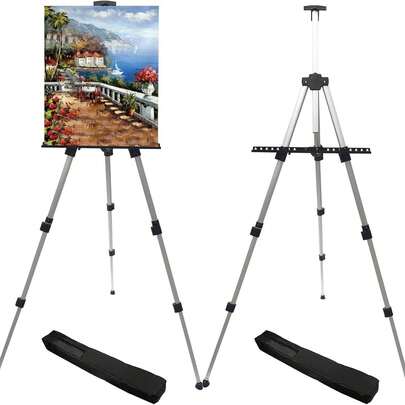 1pc Metal Easel, Art Painting Display Easel, Portable Adjustable Aluminum Alloy Metal Tripod Easel With Carrying Bag, Suitable For Canvas Painting, 66 Inch Height Adjustable Tripod Easel, Height Adjustable From 17 Inch To 66 Inch, Very Sturdy, Suitable For Tabletop, Floor Painting, Sketching, Display, Also Can Be Used For Wedding Signs, Displays, Painting, Outdoor And Other Occasions, A Portable Tabletop Art Easel Suitable For Adults