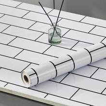 1 Roll Self-Adhesive Kitchen Wall Tiles Stickers, Waterproof, Oil-Proof, Heat-Resistant Wallpaper, Home Decoration Contact Paper, Peel And Stick, Easy To Clean And Cut, Suitable For Renovation In Living Rooms, Bedrooms, Bathrooms, And Dormitories - Black and White - View 2