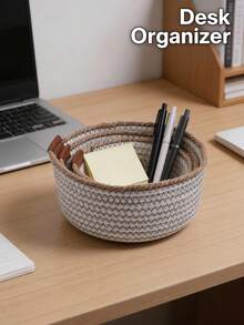 1/3 سلة تخزين مصنوعة يدويًا من القطن المنسوج، بطراز ريفي كريمي، مناسبة لتخزين المفاتيح في المدخل، وتنظيم مكتب المكتب، وديكور المنزل، وتخزين مستحضرات التجميل، لجميع المواسم - أبيض - مشاهدة 6