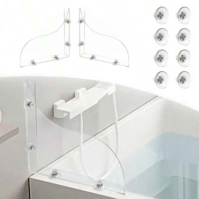 2pcs Daily Treasures Removable Shower Splash Guard With Silicone Sucker - Heavy-Duty Acrylic Bathtub & Sink Splash Barrier, Reusable Bathtub Screen Suitable For Bath/Shower Tray, -Free Installation, Multi-Surface Splash