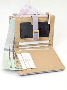 2026 New Kids Wallet, Checkered Snap Closure Multi-Functional Coin Purse Card Holder Zipper Pouch - Mauve Purple - View 7