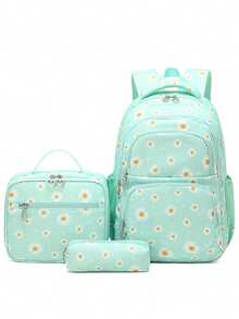 3pcs/Set Cute Daisy Print Backpack Set, Large Capacity Multi-Compartment Design, Zipper Closure, Suitable For Middle/High School Students, Girl, Back To School Gift - A - View 13
