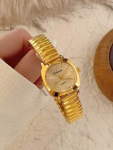 1pc Gold Adjustable Women's Quartz Watch Exquisite Fashionable And Simple Suitable For Daily Matching Birthday/Graduation Gifts Casual Gatherings And Banquets ﻿ - Gold - View 2