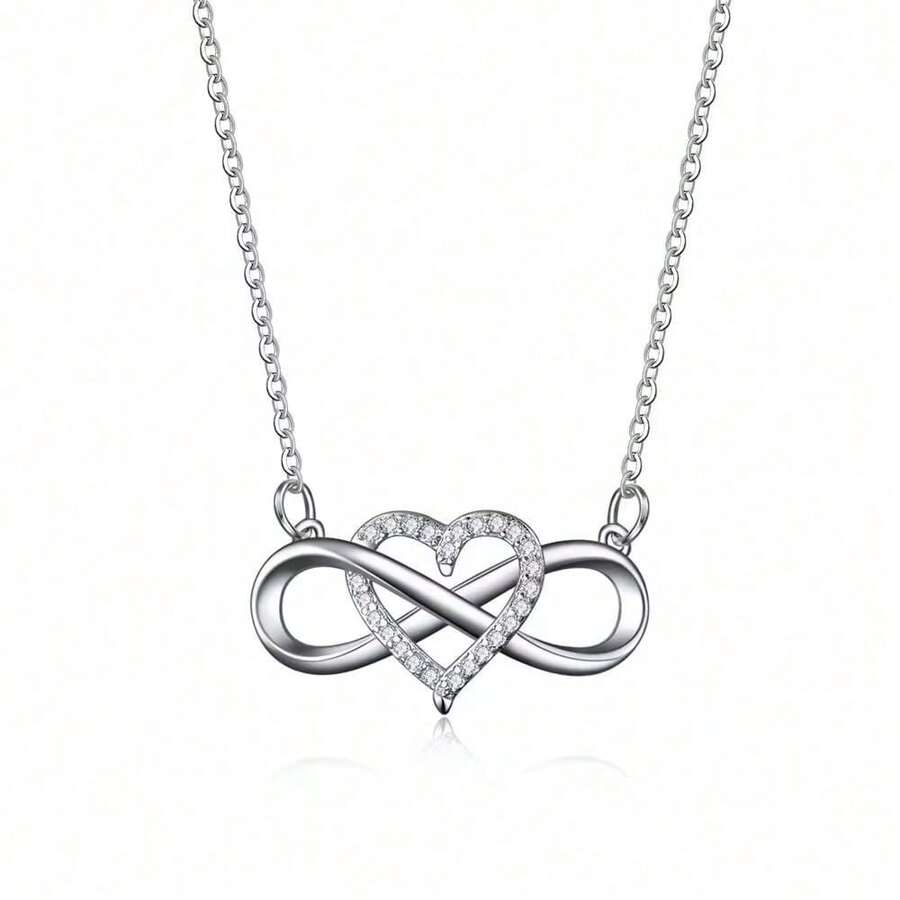 Women's Infinity Heart Pendant Necklace, Inlaid With Cubic Zirconia - Suitable For Daily Wear And Gift - Heart-shaped Necklace - View 1