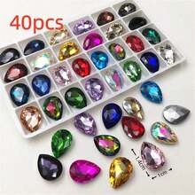 40pcs 1.0cm/0.39inch And 1.4cm/0.55inch Teardrop Colored Rhinestone Transparent Glass Diamond Shaped Silver-Plated DIY Rhinestone Accessory For DIY Nail Art, Clothing, Shoes And Jewelry Making.