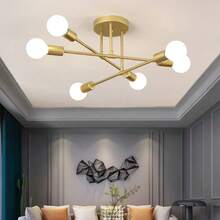 Multi-Head Branched Ceiling Light Fixture, Nordic Style For Living Room, Bedroom, Dining Room, Home Lighting, American Style, Bulbs Not Included - Gold - View 3