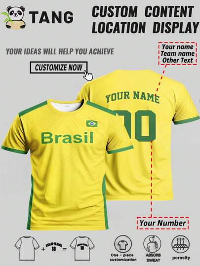 Anpassad Brasilien Gul Fotbollströja För Herr, Bekväm Rundhalsad Sporttröja, Lämplig För Fotbollsträning, Vardagskläder, Present, Snygg, Mode, Hipster, Casual, Minimal Chic, Personlig, Anpassad, Unik, Killkostymer, Kapselgarderob, Herr Basic/Street Style, Perfekta Presenter Till Honom, Pojkvän, Familj, Vänner, För Födelsedagar, För Semester/Högtid, För Skola/Tävling, För Sport/Klättring