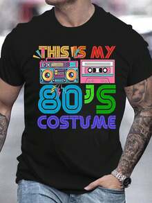 Men's Retro 80s Costume Graphic Tee This Is My 80's Costume Print Short Sleeve Loose Fit Casual T - Shirt For Party Festival Outfit - 黑色 - 查看 6