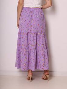 Floral Skirts With Elastic Waistband And All-Over Print. - 紫色 - 查看 4