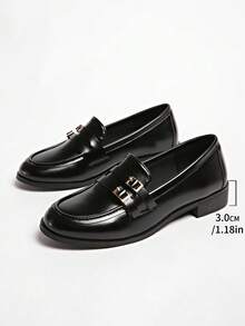 女士棕黑色翻盖口袋乐福鞋，圆头 - 黑色 - 查看 7