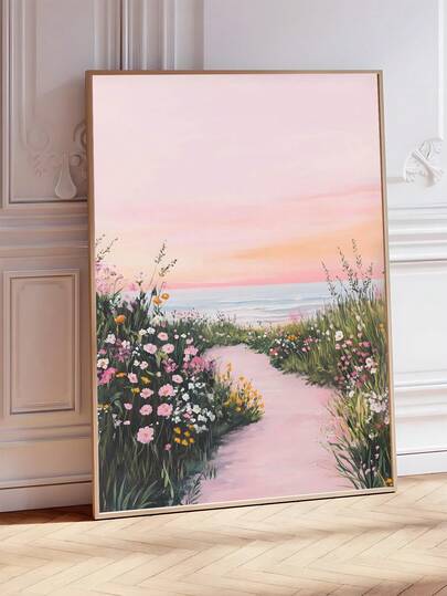 1 stuk Roze Kustlandschap Kunstprint, Lente Wilde Bloemen Roze Hemel Strand Landschap Schilderij, Kleurrijke Wilde Bloemen Landschap Kunstprint, Helder Berglandschap Lente Bloemen Schilderij, Festival Cadeaus, Slaapkamer Decoratie, Woonkamer Decoratie, Kantoor Decoratie, Keuken Decoratie, Muurkunst, Muurdecoratie, Huis Decoratie, Kamer Decoratie, Canvas Muurkunst, Posters, Muurkunst met Lijst, Lijst Optioneel