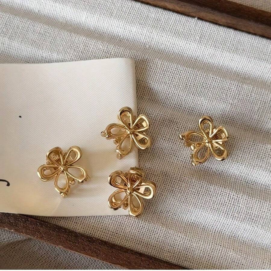 Metal Flower Small Grab Clip Women's Side Clip Side Cute Hair Clip Headgear Small Mini Bangs Hairpin Shark Clip - Bộ 4 món mạ vàng - Xem 1