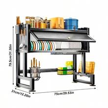 Over The Sink Dish Drainer Drying Rack 4 Tiers With Cover, Keep Kitchen Sink Shlef Organized Space- Saving Dish Drying Rack, Large Drying Rack For Dishes, Glasses, Bowls, Cutlery - Black - View 13