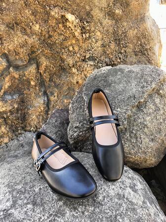 Zapatos planos con hebilla y doble correa para mujer, zapatos de ballet escolares, de playa y de oficina con hebilla, mocasines casuales y versátiles