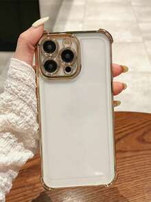 1pc Electroplated Gold Corner Anti-Drop Phone Case, Compatible With IPhone 17 Pro Max, 16 Pro, 17, 16, 15, 14, 13, 12, 11, X, XR, XS Max, Minimalist Anti-Fall - Gold - View 4