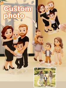 LICVIC Customized Cartoon Portrait Standee Decor Gift, Cute Couple And Family Photo Display, Customizable Picture Home Desk, Personalized Photo Figure Keepsake, Birthday, Anniversary, Graduation, Room Decor, Custom Image Upload Option, Office Decor - Style a - View 1