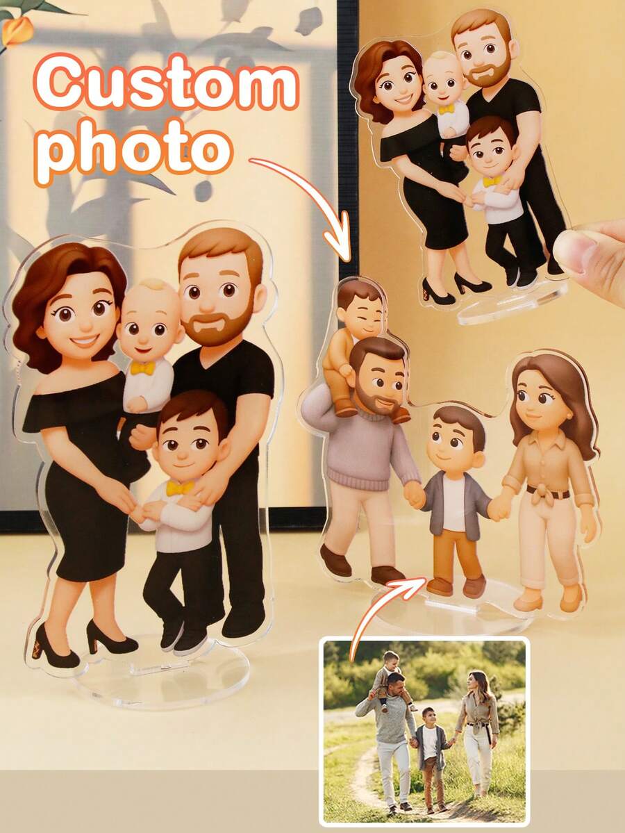 LICVIC Customized Cartoon Portrait Standee Decor Gift, Cute Couple And Family Photo Display, Customizable Picture Home Desk, Personalized Photo Figure Keepsake, Birthday, Anniversary, Graduation, Room Decor, Custom Image Upload Option, Office Decor - Style a - View 1