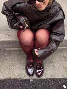 Camellia New Autumn/Winter Women's Fashion European & American Style Minimalist Versatile Litchi Texture Leather Jacket, High-End Outerwear - Brown - View 4