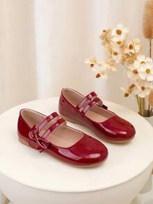 Girls' Fashion Metallic Flat Shoes, Versatile For Teenagers & Dance - Burgundy - View 4
