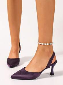 Women's Pointed Toe High Heel Pumps With Ankle Strap, Fashion Mary Jane Shoes - Lilac Purple - View 3