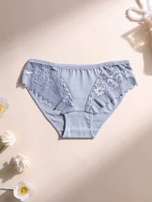 6条装女士纯棉内裤，性感蕾丝拼接，低腰无痕，柔软舒适透气，适合瑜伽、运动和日常穿着。 - 彩色 - 查看 4