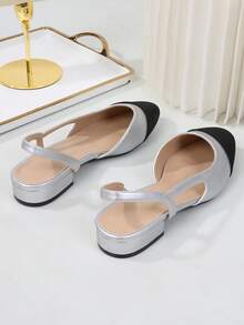 Plus Size Women's Backstrap Slide Sandals, 2026 New Versatile French Elegant Low Heel Flat Mixed Color Mid Heel Casual Comfortable Classic Retro Women Shoes - View 4