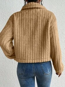 Novedades otoño/invierno para mujer chaqueta casual , sensual y elegante para el día a día Ideal para salidas, vacaciones, reuniones y festivales Cálido, resistente al viento y al frío Perfecto para Año Nuevo, Navidad, Halloween y San Valentín Cazadora con diseño de solapa con botón delantero de franela - Camel - Ver 3