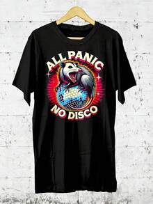 All Panic No Disco Opossum Funny Screaming Possum T-Shirt, 100% Cotton, Casual American Minimalist Men's Graphic Print Short Sleeve Crew Neck T-Shirt - 黑色 - 查看 1