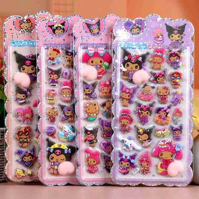 1pc Cute Anime Cartoon Themed Black Skin Sticker, Adorable High-End Dopamine Purple Soft Squeeze Music Stress Relief Sticker