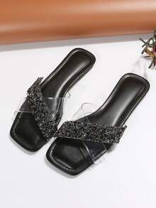 Summer New Flat Sandals, PVC Flower Design, Comfortable & Versatile, Casual Slip-On Suitable For Beach & Travel - Black - View 7