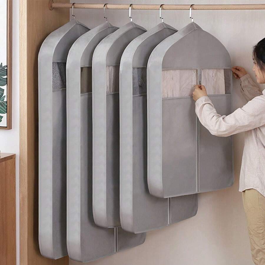 [3D Dust Cover] Polyester 3D Garment Dust Cover, Hanging Transparent Dust Bag With Zipper Closure Organizer, Suitable For Dresses, Suits, Jackets Wardrobe Storage Bag, For Wardrobe Organization - Multicolor - View 1