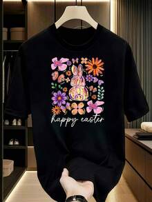 Easter Day Art-Shirt Happy Easter Day Face Bunny With Leopard Print And Bow-Shirt] Graphic Tees Men Crop Tops Couple Tee Art Outfits Men-Shirt - 黑色 1pcs MEN2 - 查看 8