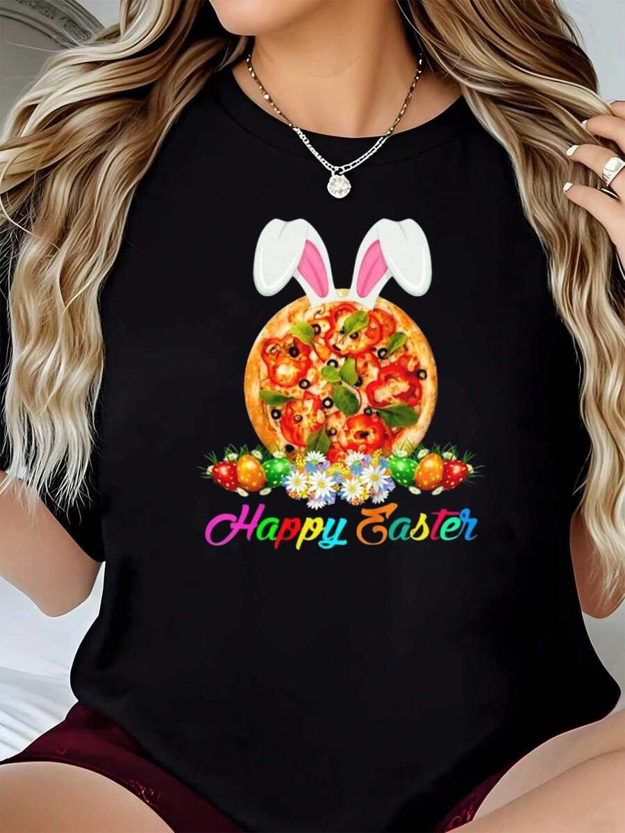 Easter Day Art-Shirt Happy Easter Day Face Bunny With Leopard Print And Bow-Shirt] Graphic Tees Men Crop Tops Couple Tee Art Outfits Men-Shirt - Đen 1 cái NỮ3 - Xem 1