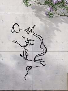 1pc Abstract Minimalist Line Art Cat Metal Iron Creative Minimalist Human Figure Decor - For Cat Lovers