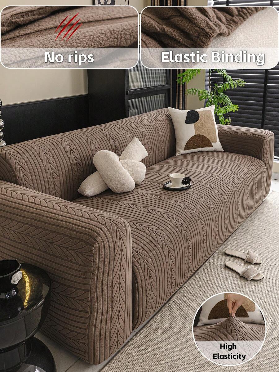 1 tấm bọc ghế sofa chống trượt họa tiết lá cây, màu nâu, có thể giặt được, co giãn, phù hợp với ghế sofa 1-4 chỗ.