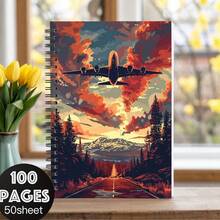1本航空主题螺旋笔记本 - 大号，50张，100页，优雅的飞机图案封面 - 非常适合飞行员、旅行者、办公人士、学生、日记本 - 航空爱好者的理想礼物，也适合作为学习用品、时尚日记本、装订本、主题文具、日记爱好者、飞机笔记本、飞行员笔记本、符文日记本、国际象棋记谱本、学习用品/笔记本、学校笔记本 - K - 查看 26