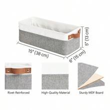 Narrow Storage Bins, Small Basket For Bathroom, Closet And Shelves, Fabric Organizer With Handles, Toilet Paper Storage, Gray And White, 2Pack - 15Lx6Wx5H|GrayandWhite - View 3