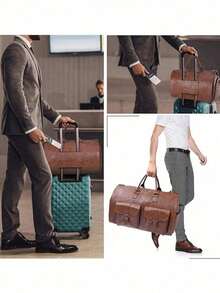 Multi Functional Portable Folding Travel Bag, Men's And Women's Clothing Storage Bag, Simple Solid Color Large Capacity Outdoor Fitness Bag, Practical Multi Pocket Partition Storage Overnight Handbag, Equipped With Independent Shoe Compartment And Adjustable Long Shoulder Strap, Suitable For Business Trips, Overnight Fitness, Etc - 棕色 - 查看 8
