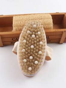 1支干刷身体刷，天然猪鬃材质，深层去角质身体磨砂刷，带按摩凸点设计，适合干性皮肤，有助于改善血液循环和淋巴引流。