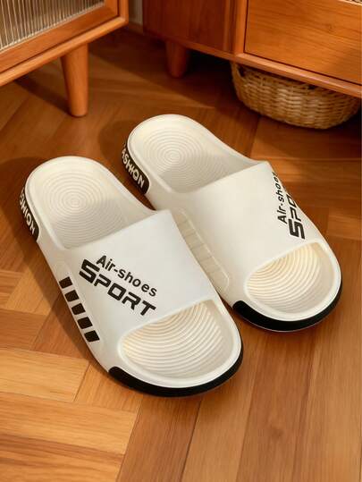 新款时尚百搭软底静音紫色字母印花EVA材质男士室内塑料拖鞋