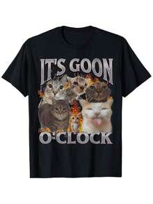 Gooning O'clock Funny Bootleg Graphic-Shirt, Adult Graphic Cotton Shirt,-Shirt Fabric Menswear Casual Cotton Streetwear - 黑色 - 查看 2
