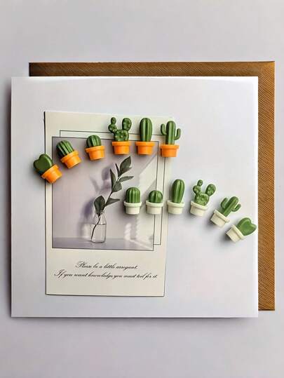 12 magneți de frigider mini cactus, magneți de frigider 3D clasici retro la modă, decorați cu plante verzi, decorațiuni creative cu magneți de frigider