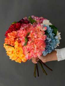 1pc Vintage Frayed Hydrangea Artificial Flower Decor, Living Room Decoration, Tabletop Floral Arrangement - Multicolor - View 1