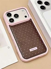 Stylish Full Screen Pink Star Brown Shockproof Soft Phone Case Compatible With IPhone 17Promax 16Promax 17Pro Pro 16 17 15 14 13 Pro Max 17Air Luxury Lychee Patterns Artificial Leather Anti-Drop Shell Lovely Back Cover - Pink and Brown Stars - View 5
