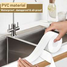1 Pc White Floor Seal Sticker/Sealing Strip/ Waterproof Seal Tape1 Roll, PVC Waterproof Sealing Strip, Decorative Self Adhesive Caulk Tape, Caulking Sealing Tape, Self Adhesive Sink Stove Crack Strip, Kitchen Bathroom Bathtub Corner Sealant Tape, Floor Wall Edge Protector Home Bathroom Decor Fall Decor Back To School - White - View 4