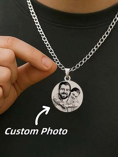 Dây chuyền mặt tròn khắc ảnh theo yêu cầu, dây chuyền chân dung cá nhân hóa bằng thép không gỉ khắc laser, quà tặng kỷ niệm.