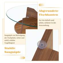Round, Modern Side Table In Tempered Glass (Ø 80 Cm), With A Multifunctional Design. Fan-Shaped Base. MDF Legs With A Walnut Finish. Ideal For Dining Room, Living Room, Office, Etc. - Walnut Wood Color + Transparent Glass + Medium Density Fiberboard - View 9